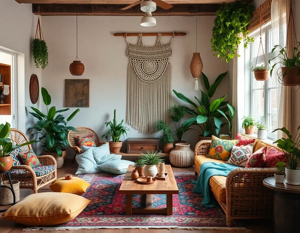 Bohemian (Boho) AI interior design style - AI room decorator example